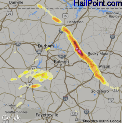 Hail Map for Raleigh, NC Region on April 8, 2015