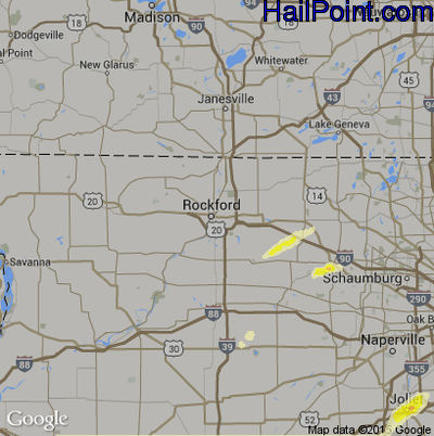 Hail Map for Rockford, IL Region on April 9, 2015