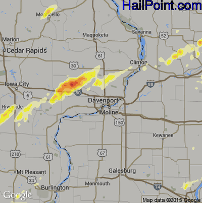 Hail Map for Davenport, IA Region on April 9, 2015 