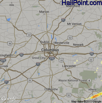 Hail Map for Columbus, OH Region on April 9, 2015