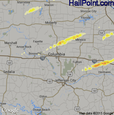 Hail Map for Columbia, MO Region on April 9, 2015
