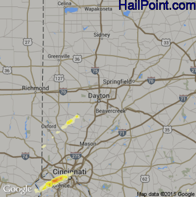 Hail Map for Dayton, OH Region on April 9, 2015