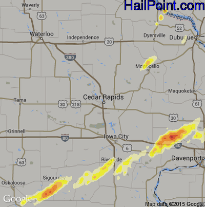 Hail Map for Cedar Rapids, IA Region on April 9, 2015