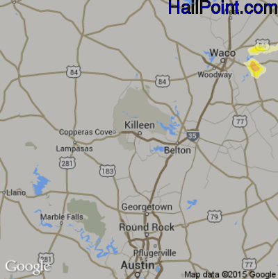 Hail Map for Killeen, TX Region on April 9, 2015