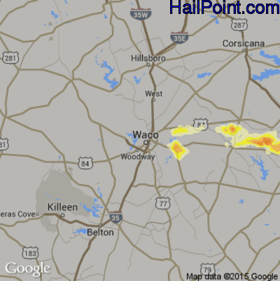 Hail Map for Waco, TX Region on April 9, 2015 