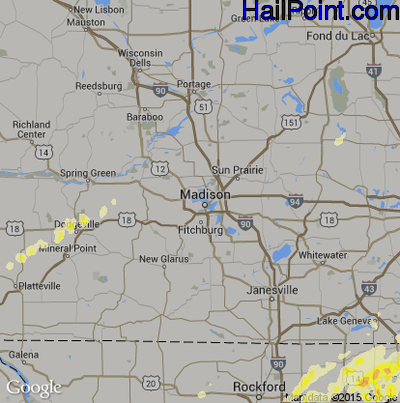 Hail Map for Madison, WI Region on April 9, 2015