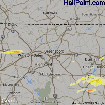 Hail Map for Greensboro, NC Region on April 9, 2015