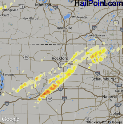 Hail Map for Rockford, IL Region on April 9, 2015