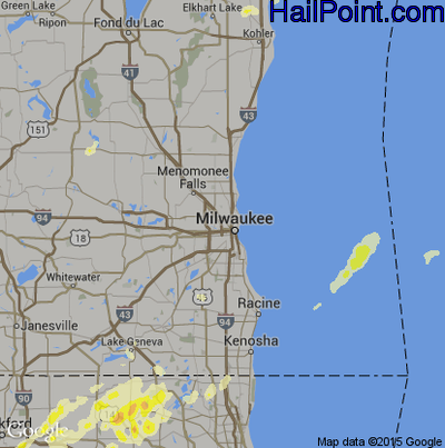 Hail Map for Milwaukee, WI Region on April 9, 2015 