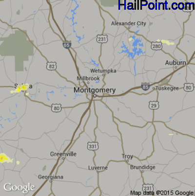 Hail Map for Montgomery, AL Region on April 10, 2015