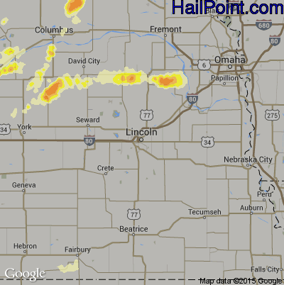 Hail Map for Lincoln, NE Region on April 12, 2015