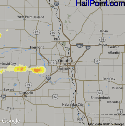 Hail Map for Omaha, NE Region on April 12, 2015