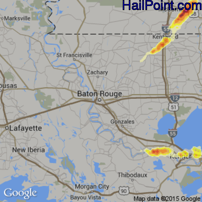 Hail Map for Baton Rouge, LA Region on April 15, 2015