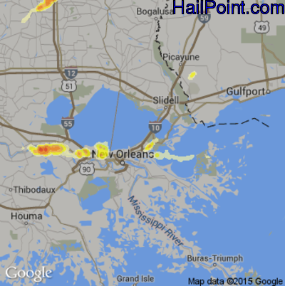 Hail Map for New Orleans, LA Region on April 15, 2015