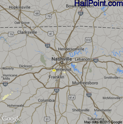 Hail Map for Nashville, TN Region on April 15, 2015