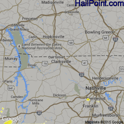 Hail Map for Clarksville, TN Region on April 15, 2015