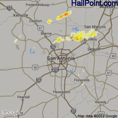 Hail Map for San Antonio, TX Region on April 16, 2015