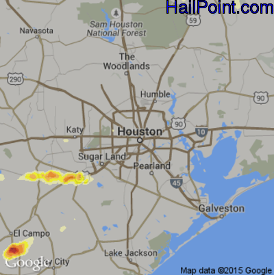 Hail Map for Houston, TX Region on April 16, 2015