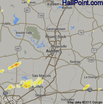 Hail Map for Austin, TX Region on April 16, 2015