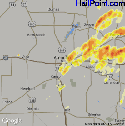 Hail Map for Amarillo, TX Region on April 16, 2015
