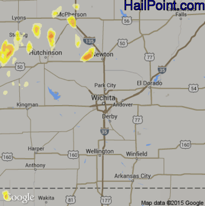 Hail Map for Wichita, KS Region on April 16, 2015
