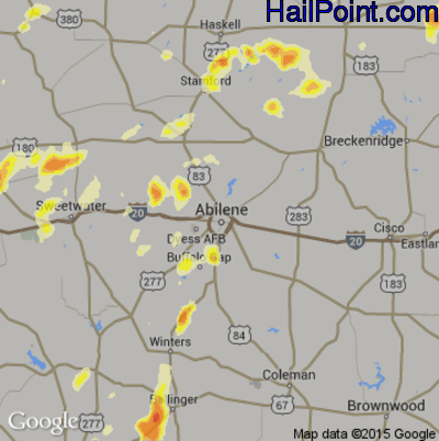 Hail Map for Abilene, TX Region on April 16, 2015