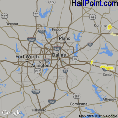 Hail Map for Dallas, TX Region on April 16, 2015