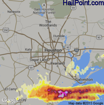 Hail Map for Houston, TX Region on April 17, 2015