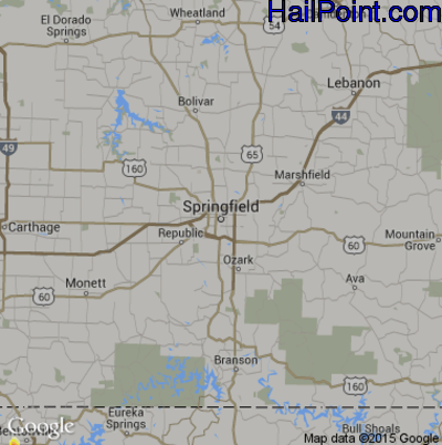Hail Map for Springfield, MO Region on April 18, 2015