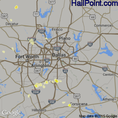 Hail Map for Dallas, TX Region on April 18, 2015