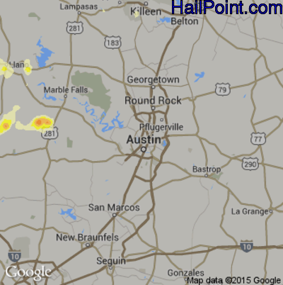 Hail Map for Austin, TX Region on April 18, 2015