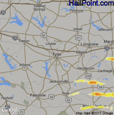 Hail Map for Tyler, TX Region on April 19, 2015