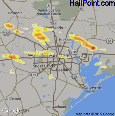 Hail Map for Houston, TX Region on April 19, 2015