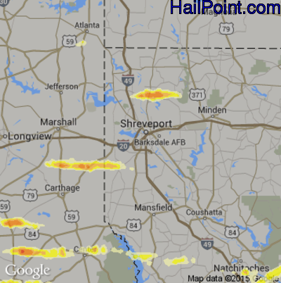 Hail Map for Shreveport, LA Region on April 19, 2015