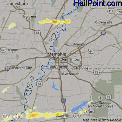 Hail Map for Memphis, TN Region on April 20, 2015