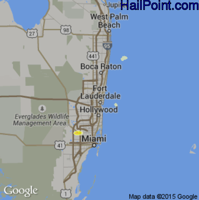 Hail Map for Fort Lauderdale, FL Region on April 20, 2015