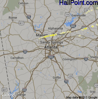 Hail Map for Atlanta, GA Region on April 20, 2015