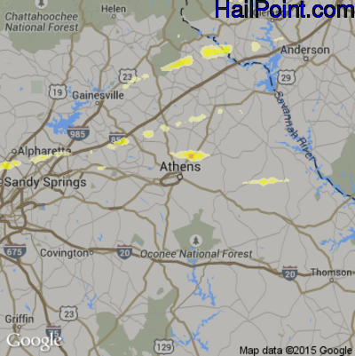 Hail Map for Athens, GA Region on April 20, 2015