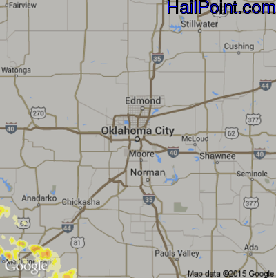 Hail Map for Oklahoma City, OK Region on April 22, 2015