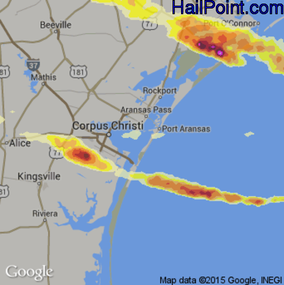 Hail Map for Corpus Christi, TX Region on April 22, 2015