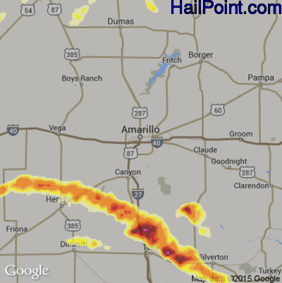Hail Map for Amarillo, TX Region on April 22, 2015