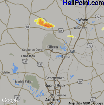 Hail Map for Killeen, TX Region on April 22, 2015