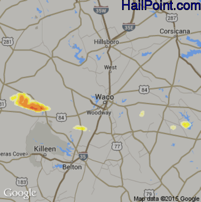 Hail Map for Waco, TX Region on April 22, 2015