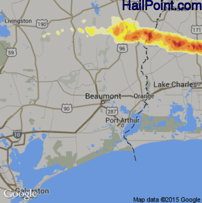 Hail Map for Beaumont, TX Region on April 24, 2015