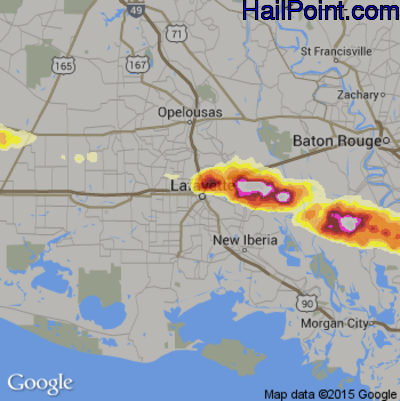 Hail Map for Lafayette, LA Region on April 24, 2015