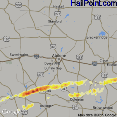 Hail Map for Abilene, TX Region on April 24, 2015