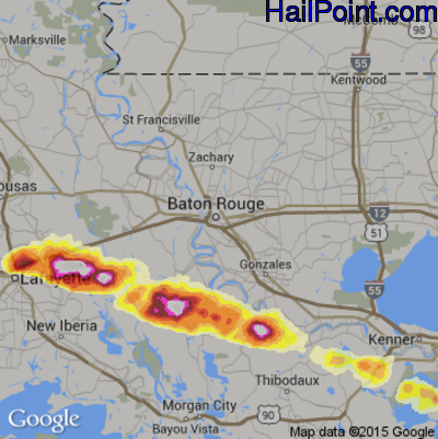 Hail Map for Baton Rouge, LA Region on April 24, 2015