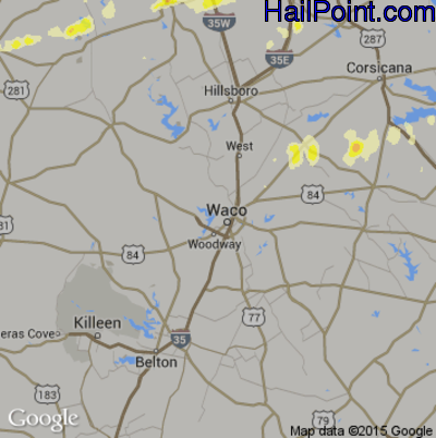Hail Map for Waco, TX Region on April 24, 2015 