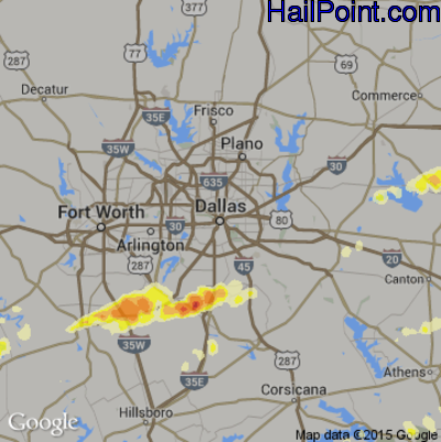 Hail Map for Dallas, TX Region on April 24, 2015