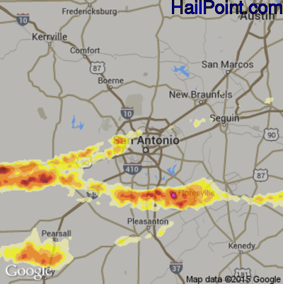 Hail Map for San Antonio, TX Region on April 25, 2015